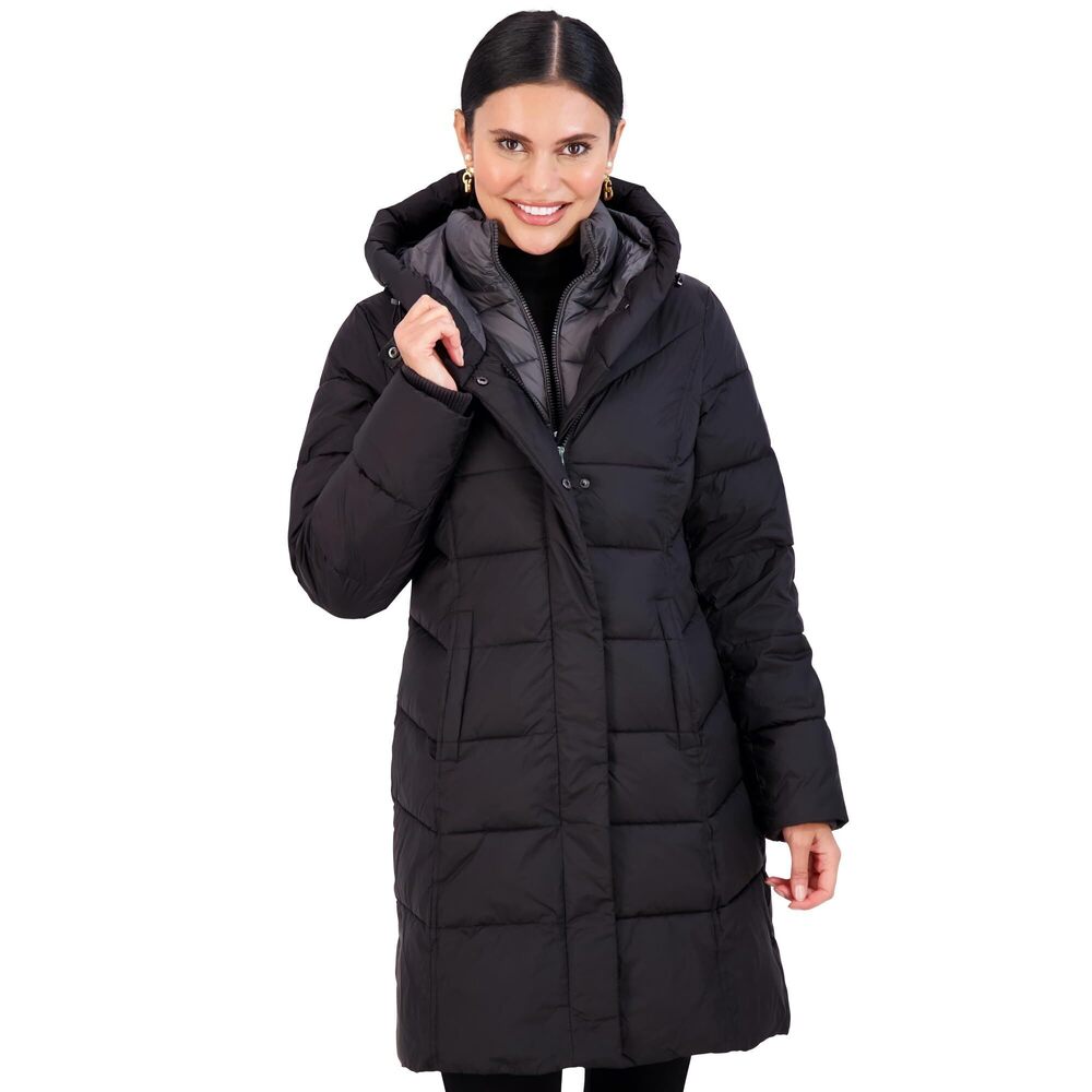 Jones New York Women's Warm Long Puffer Coat, Black, Size XL